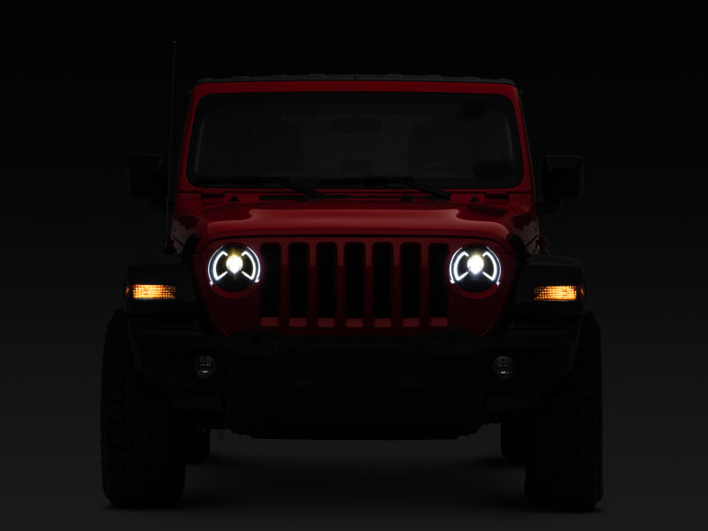 Raxiom 18-22 Jeep Wrangler JL/JT LED Projector Headlights- Black Housing (Clear Lens)