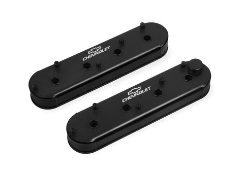 GM LS ENGINES TRACK SERIES FABRICATED ALUMINUM VALVE COVERS W/OEM COIL STANDS, BLACK, HOLLEY