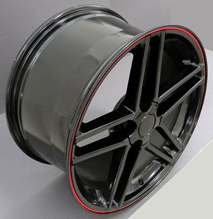 C6 Z06 CORVETTE BLACK W/ RED LIP 18X9.5/18X10.5 WHEELS, SET OF 4